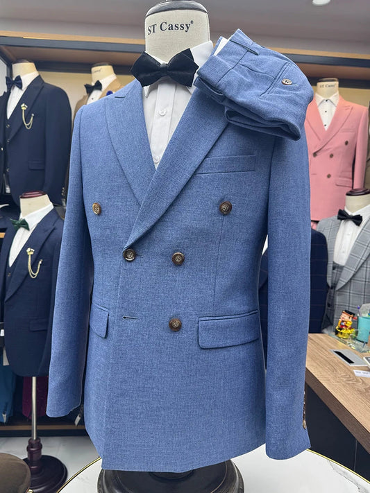 New Elegant Man Suit Two-Piece Dress Light Blue Modern Wedding Party Suits for Men Stylish Business Office Suit Tuxedo