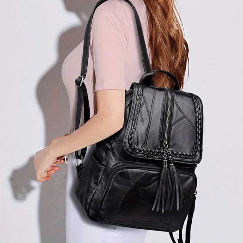 Oxford Cloth Double-Shoulder Bag Nylon Travel Women's Backpack Casual Fashionable Canvas Backpack [Random Zip Direction]