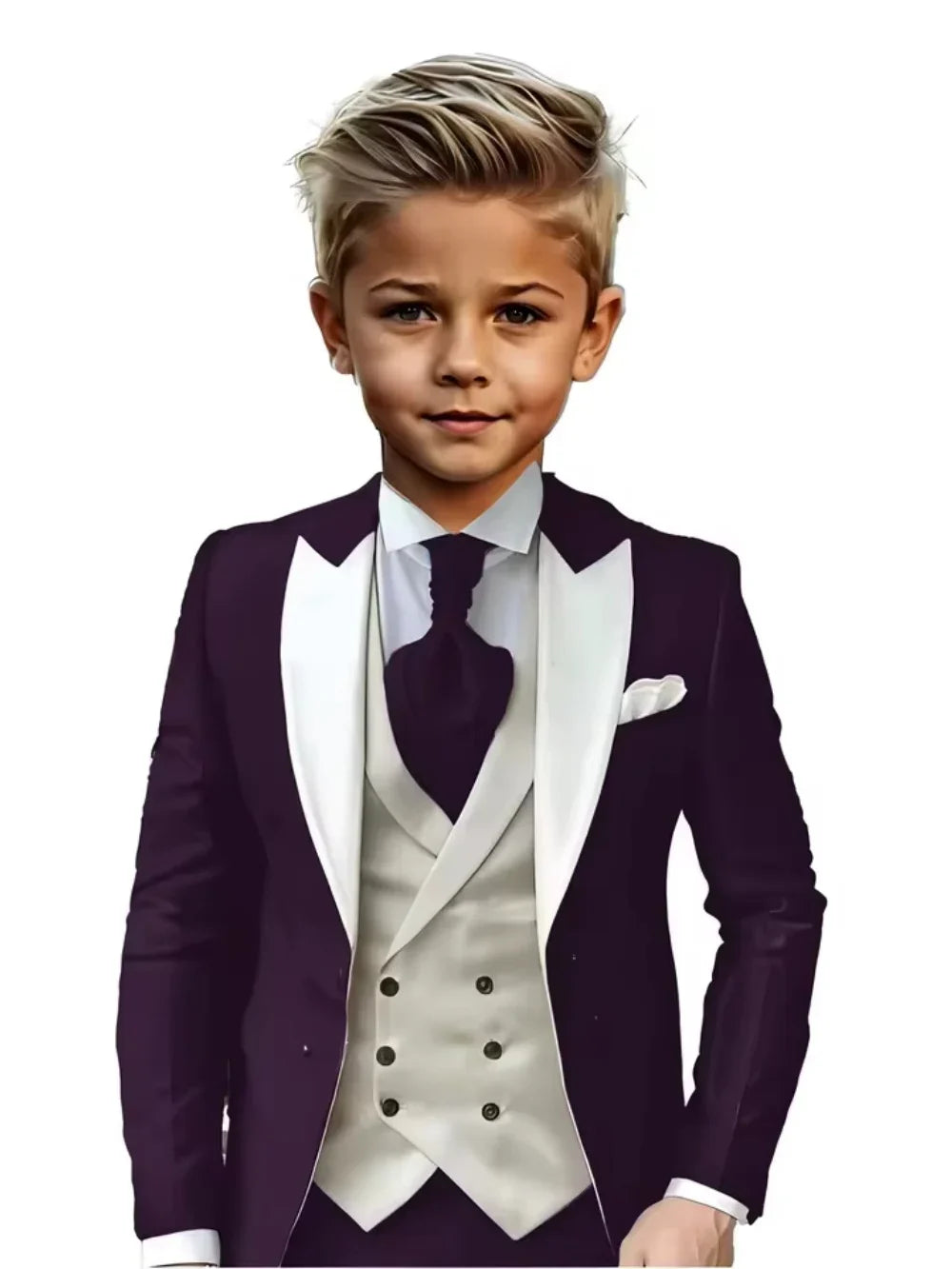 Handsome Kids Suit Set 3 Pieces Banquet Party Wear High Quality Boys Peak Lapel Suit Wedding Ring Bearer Outfit Plus Size Tuxed