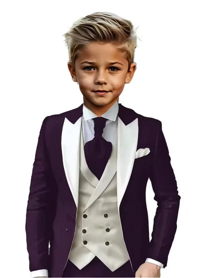 Handsome Kids Suit Set 3 Pieces Banquet Party Wear High Quality Boys Peak Lapel Suit Wedding Ring Bearer Outfit Plus Size Tuxed