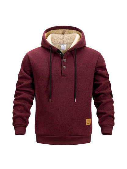 Men's Half Button Hoodie Thicken Winter Hooded Sweatshirts Retro Warm Fleece Knit Sweater Outdoor Running Sports Casual Pullover