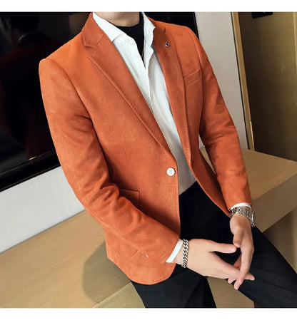 High-quality, fashionable men's stylish, versatile and trendy Korean-style slimming suede business casual suit