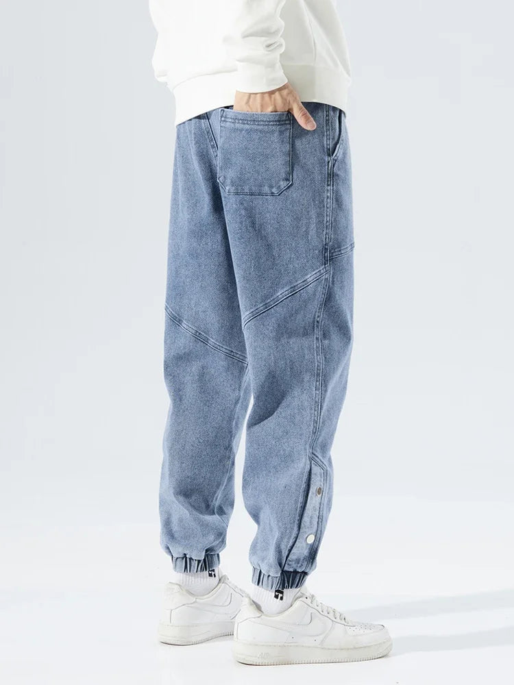 Korean Popular Clothes Jeans Casual Men Loose Fit Stretch Spandex Denim Jogger Pant Male Hip Hop Streetwear Trouser Big Size 8XL
