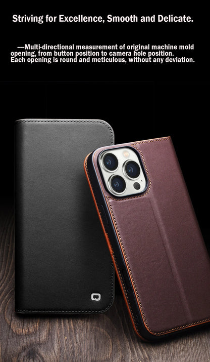 Genuine Leather Flip Case for iPhone 17 Plus Handmade Fashion Cover with Card Slots for iPhone 16 15 14 13 Pro Max 17Air