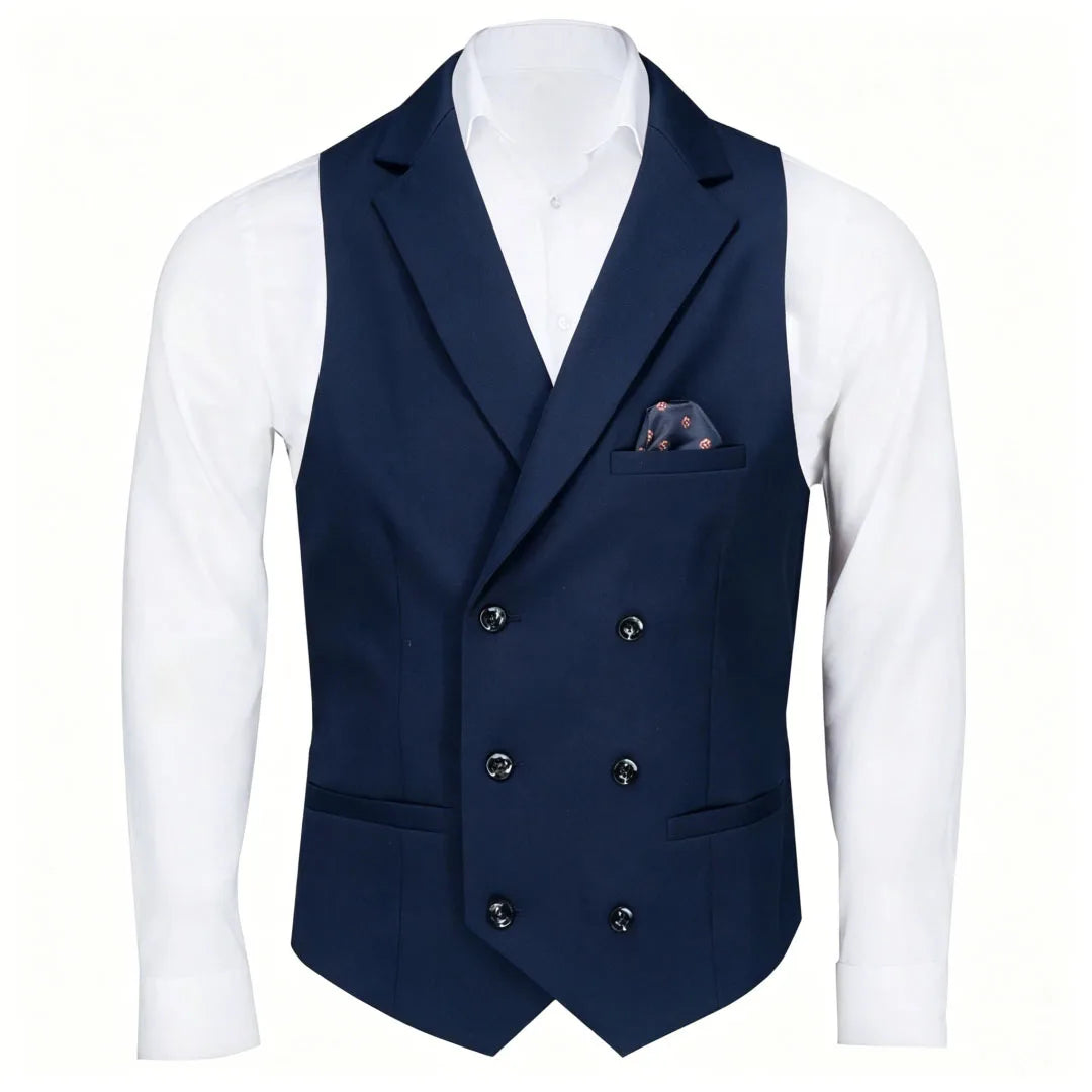 Men Vest Black Solid Double Button With Lapel Waistcoat For Business Wedding Party Banquet Prom Daily Casual Men Suit Vest