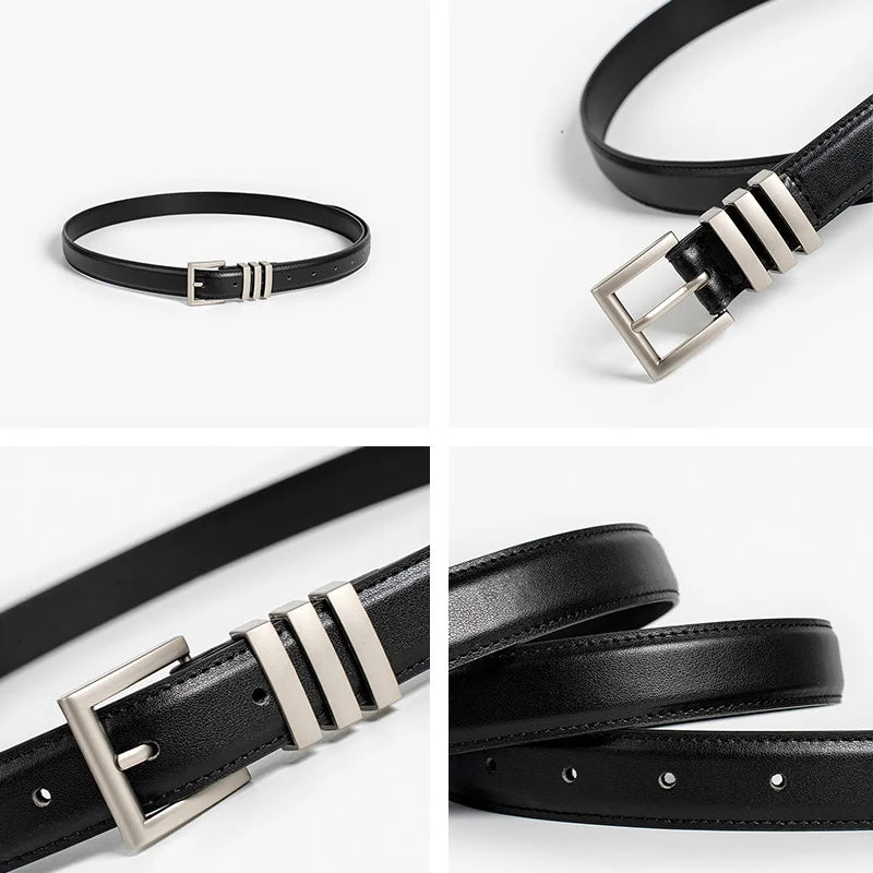 Belts Women Full Grain Leather Versatile Solid Color Metal Buckle 2024 Ladies Accessories Handmade 91055