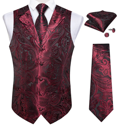 Men's Suit Vest Neck Tie Set Black Paisley Waistcoat for Wedding Party Tuxedo Suits Luxury Sleeveless Jacket DiBanGu