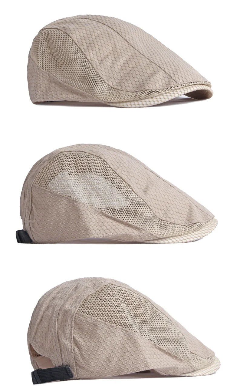 Men Women Breathable Mesh Summer Hat Newsboy Beret Ivy Cap Cabbie Flat Cap Adjustable Vintage Style