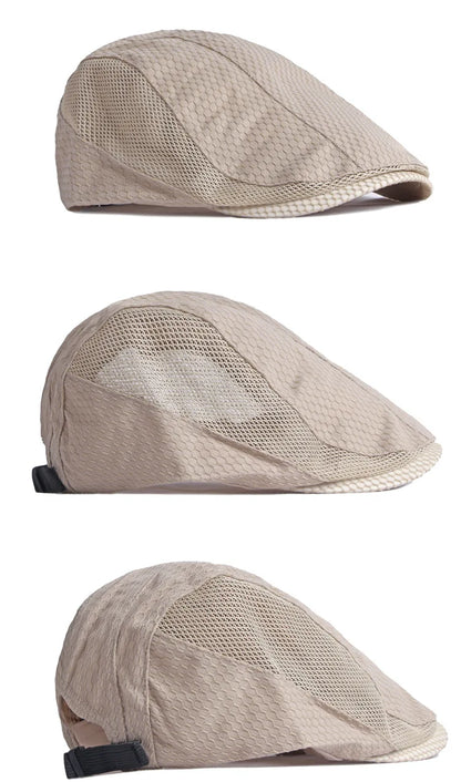 Men Women Breathable Mesh Summer Hat Newsboy Beret Ivy Cap Cabbie Flat Cap Adjustable Vintage Style