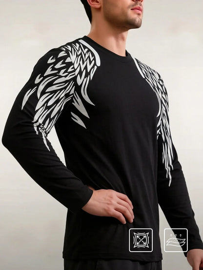 American Trend Men's Solid Color Elastic Comfortable Long Sleeve Tight Spring Autumn Sports Fitness Print Body Suit