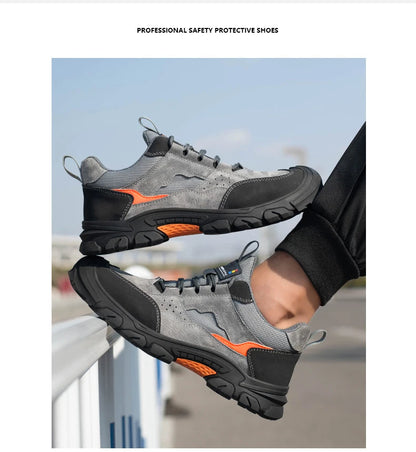 Men Safety Work Shoes Plastic Toe Safety Boots Fashion Lightweight Comfort Working Sneakers Anti-puncture Indestructible Shoes