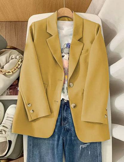Elegant Orange Blazer for Women, Long Sleeve Jacket, Casual Slim Outerwear, Spring and Autumn Fashion, 2023