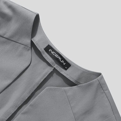 Men Blazer Solid Color Open Stitch Long Sleeve Irregular Thin Suits Men 2024 Streetwear Fashion Casual Crop Coats S-5XL