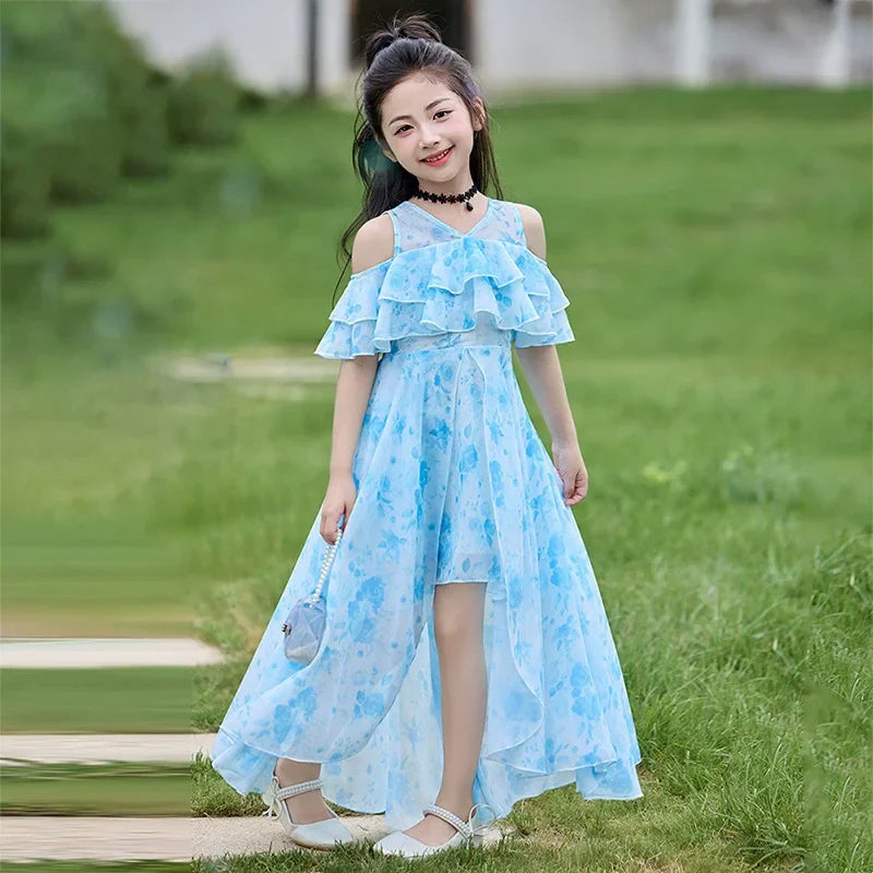 Fashion Chiffon Boho Girls Dresses Bohemian Beach Kids Clothing Vestido Girl Outfit Robe Fille Casual Maxi Children Dress Summer