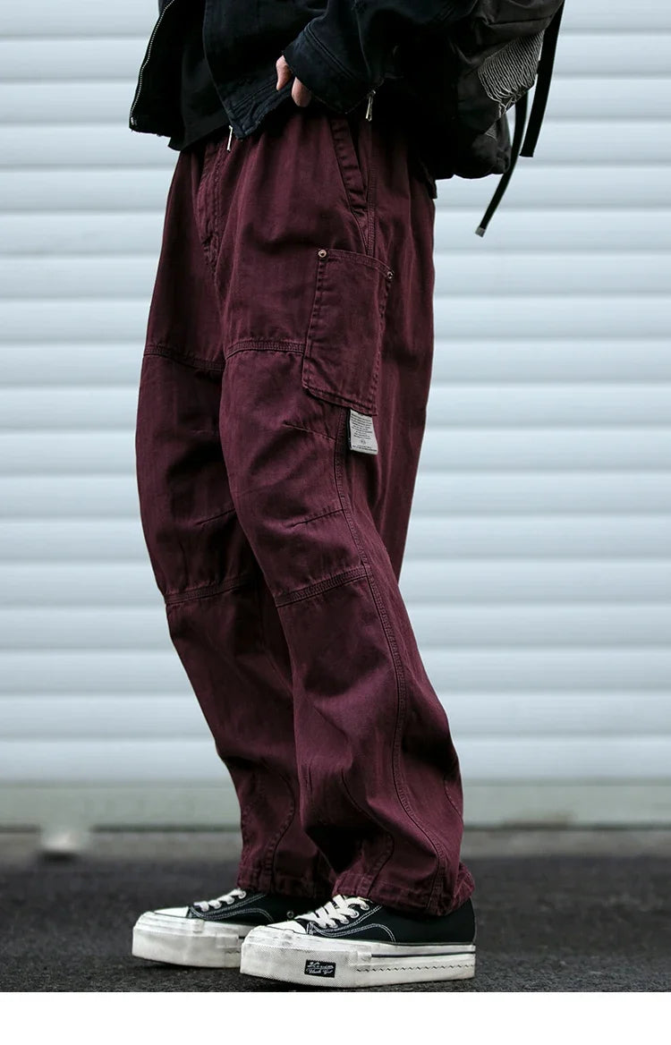 Japanese Vintage Cargo Pants Men Premium Cotton Loose Fit Straight Leg American Fashion Casual Trendy Streetwear Long Workwear