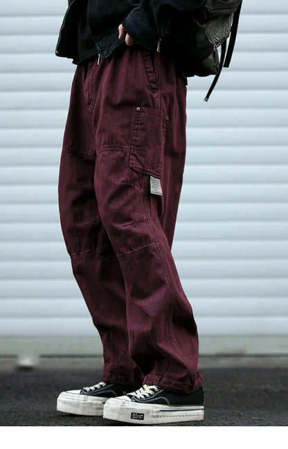 Japanese Vintage Cargo Pants Men Premium Cotton Loose Fit Straight Leg American Fashion Casual Trendy Streetwear Long Workwear