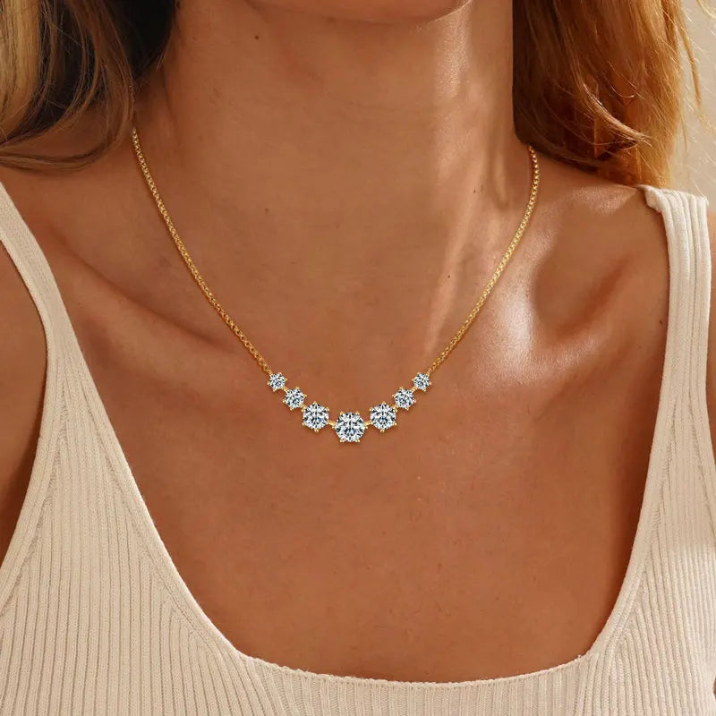 Round Cut Moissanite Smiley Curve Pendant Necklace Chains for Women Real 925 Sterling Silver Wedding Fine Jewelry Gifts
