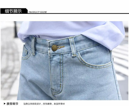 High-Waist Cuffed Denim Shorts Women Summer Korean Style Student Loose Slimming Outerwear A-Line Wide Leg Hot Pants Y2K Shorts