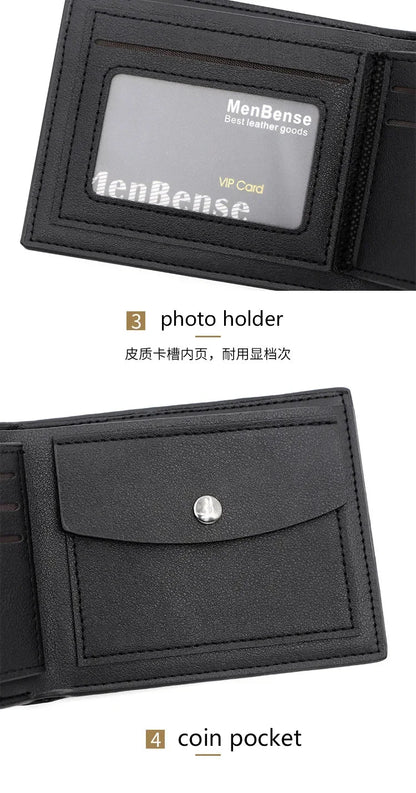 Slim Men's Wallet - New Short Zipper Design, Card & Photo Holder, Simple Coin Pocket - High - Quality PU Leather