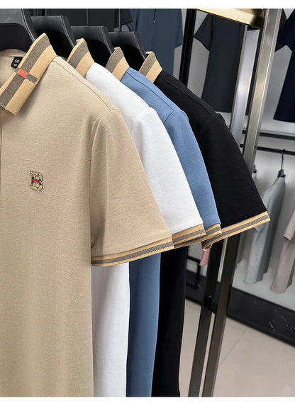 Bestselling brand summer new 100% pure cotton comfortable polo shirt fashionable men's classic letter badge casual short sleeve