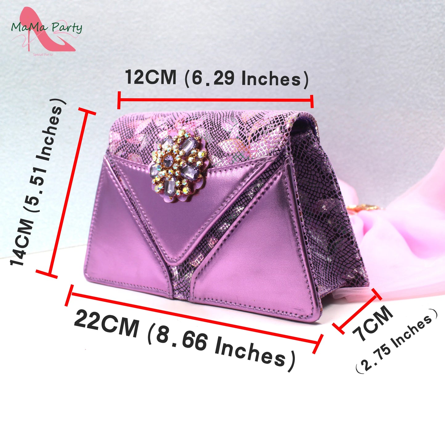 Special Design New Coming INS Hot Sale African Women Shoes and Bag Set in Pink Color with Shinning Crystal for Party