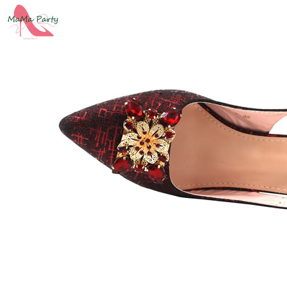 Color Italian Classics Design African Women Shoes and Bag Set High Quality with Shinning Crystal for Wedding Party
