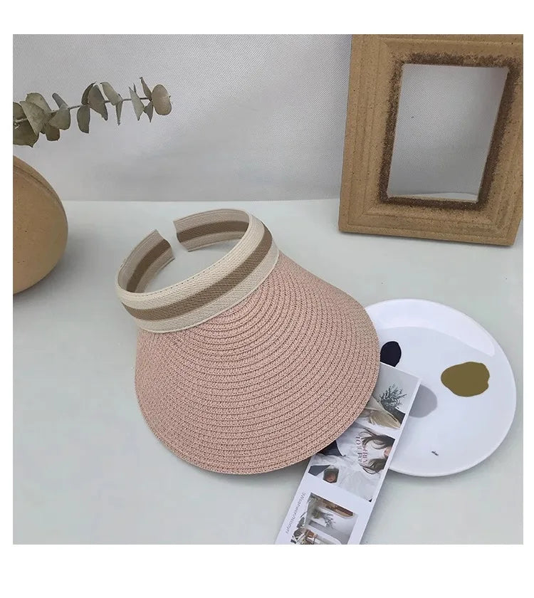 Women Summer Empty Top Sun Hat Female Outdoor Visor Cap Casual Shade Hat Straw Wide Large Brim Beach Sunhat Lady