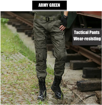 Men's Fashion Outdoor Hiking Overalls Pants Camouflage Tactical Pants Hunting Uniform Fighting Multi-Pocket Trousers