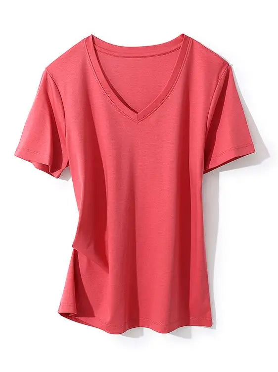 Women Solid T shirts, Silk Cotton Blend, O Neck, Short Sleeved Solid Tee,2025 Summer Candy Colors Basic Cozy Top Green