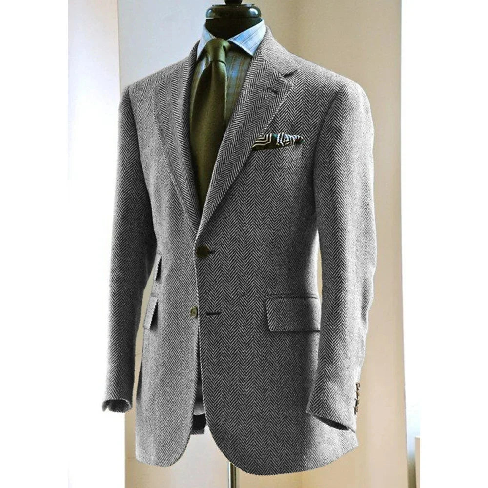 Men's Herringbone Blazer Suit Collar Slim Jacket Casual Fashion Jacket 3 Pocket Workwear Men's Summer Suits Formal Man Jackets