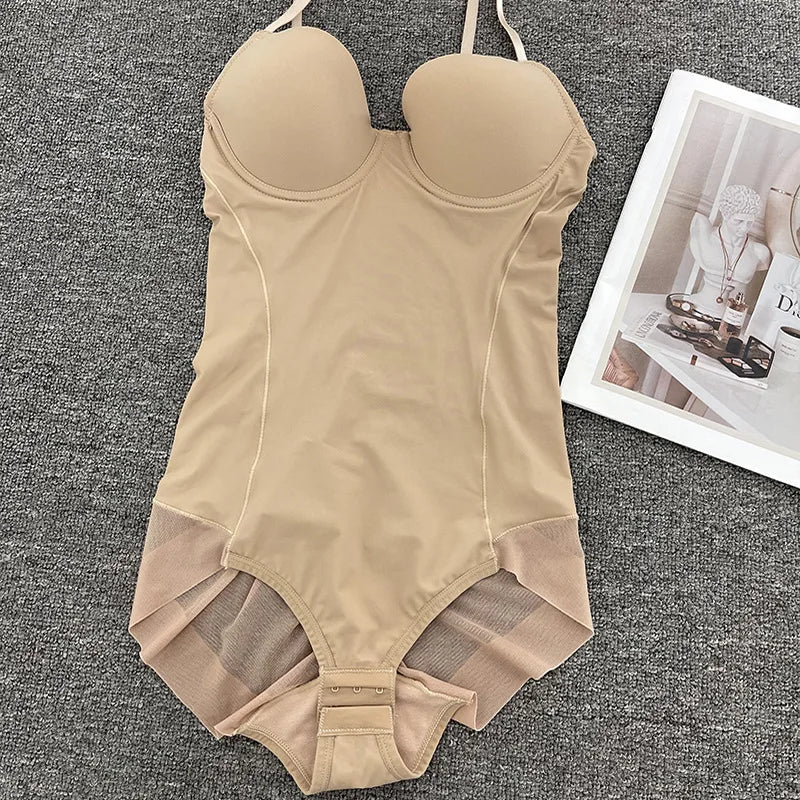 Thin Shapewear Bodysuit with Built in Bra Tummy Control Postpartum Slimming Underwear