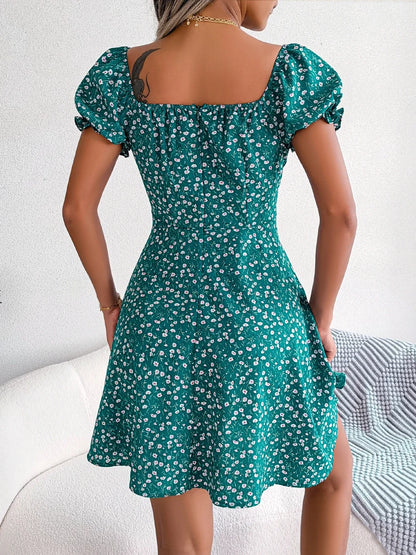 Women Casual Square Neck Flare Short Sleeve Floral Dress Elegant A Line Dress for Spring Summer 2026 Fashion Woman Clothing