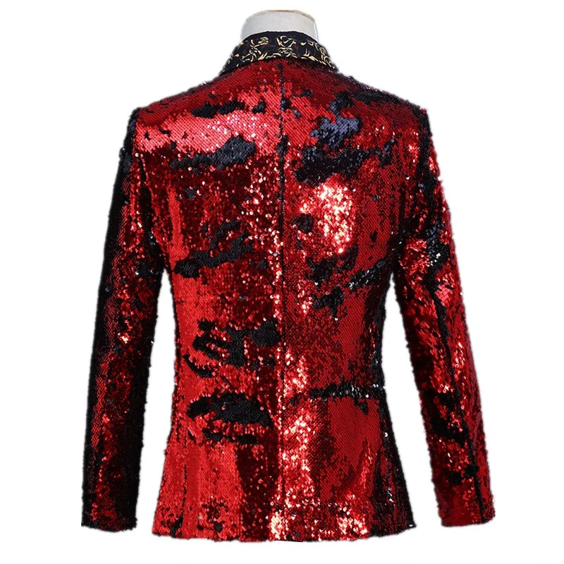 2026 New Men's Red Suit Jacket, Wedding Party Slim Dress Coat, Sequin Decoration Luxurious Blazers Blue Green Terno Masculino