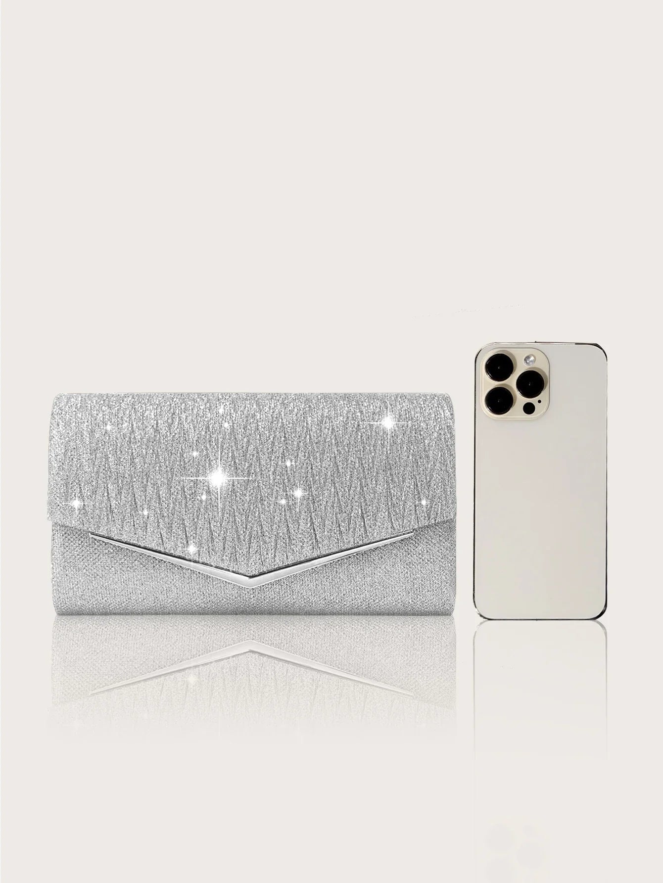 Elegant and Lightweight Pleated Metal Strip Flap Party Women's Clutch, Exquisite and Charming Women's Business Bag, Shiny Metal Strip Flap Women's Evening Bag and Fashionable Small Square Bag, Complete with a Gorgeous Rhinest