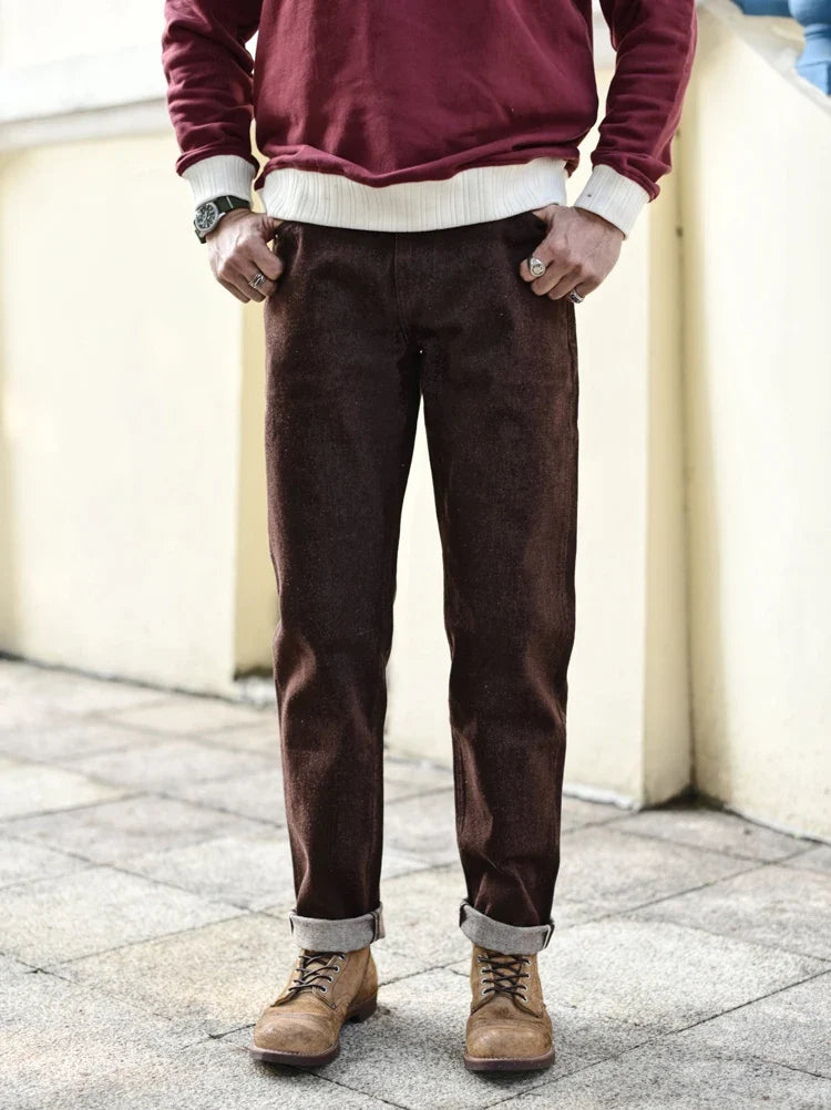 Men Jeans Brown Jeans Men Jeans Trousers  Selvedge Denim Jeans for Men Taper Fit Mens Jeans vintage 13.8 Oz