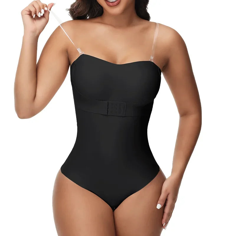 Women Sexy Removable Strap Body Shaper S-4XL Padded Bra Front Closure Hipster Bodysuit Tummy Control Shapewear Thong