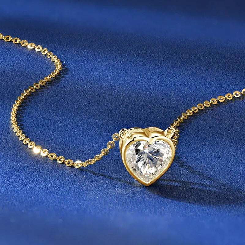 Certified 2.0CT Heart Cut Moissanite Pendant Necklace 925 Sterling Silver Necklaces for Valentine's Day Jewelry Gift