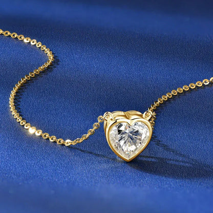 Certified 2.0CT Heart Cut Moissanite Pendant Necklace 925 Sterling Silver Necklaces for Valentine's Day Jewelry Gift
