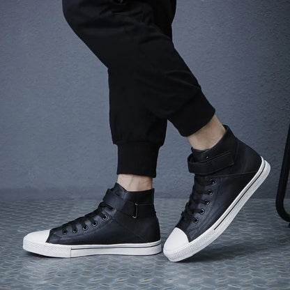 Ankle Boots Men Black PU Leather Shoes Autumn Winter Comfortable Platform Casual Shoes High-top 2022 Fashion Leahter Boots Man