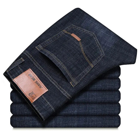 2025 men's fashion business jeans classic style casual elastic slim fit jeans men's denim pants black blue