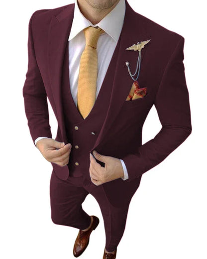12 Colors Formal Business Men Suit Costume Homme Tuxedos For Wedding Bridegroom 3 Pcs Prom Slim Fit Blazers Jacket Pant Vest