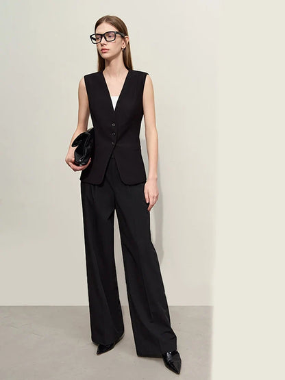 Minimalism Jacket Vests for Women 2025 Summer New Professional Style V-neck Slim Sleeveless Single-breasted Blouse 12441175