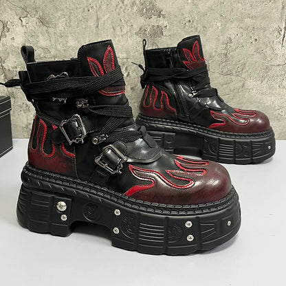 Men's 2024 Winter New Thick-soled Inner Heightening Fashion Fried Street Personality High-top Leather Boots