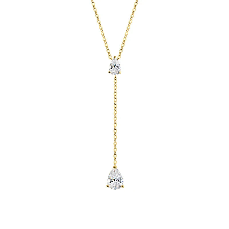 18k Plated Pear Cut All Moissanite Necklace Pendant 2 Gems Luxury Water Drop Jewelry Women Girls Real 925 Sterling Silver