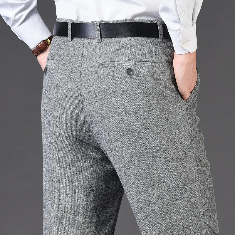 Cashmere Suit Pant For Men Loose Striped Hight Waist Wool Trousers Classic Straight Formal Mens Dress Pants Business Size 42 44