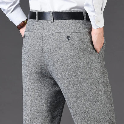 Cashmere Suit Pant For Men Loose Striped Hight Waist Wool Trousers Classic Straight Formal Mens Dress Pants Business Size 42 44