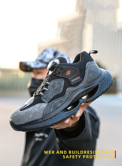 Safety Shoes Men Steel Toe Work Shoes Rotated Button Lightweight Indestructible Anti-smash Safety Boots Protective Work Sneakers