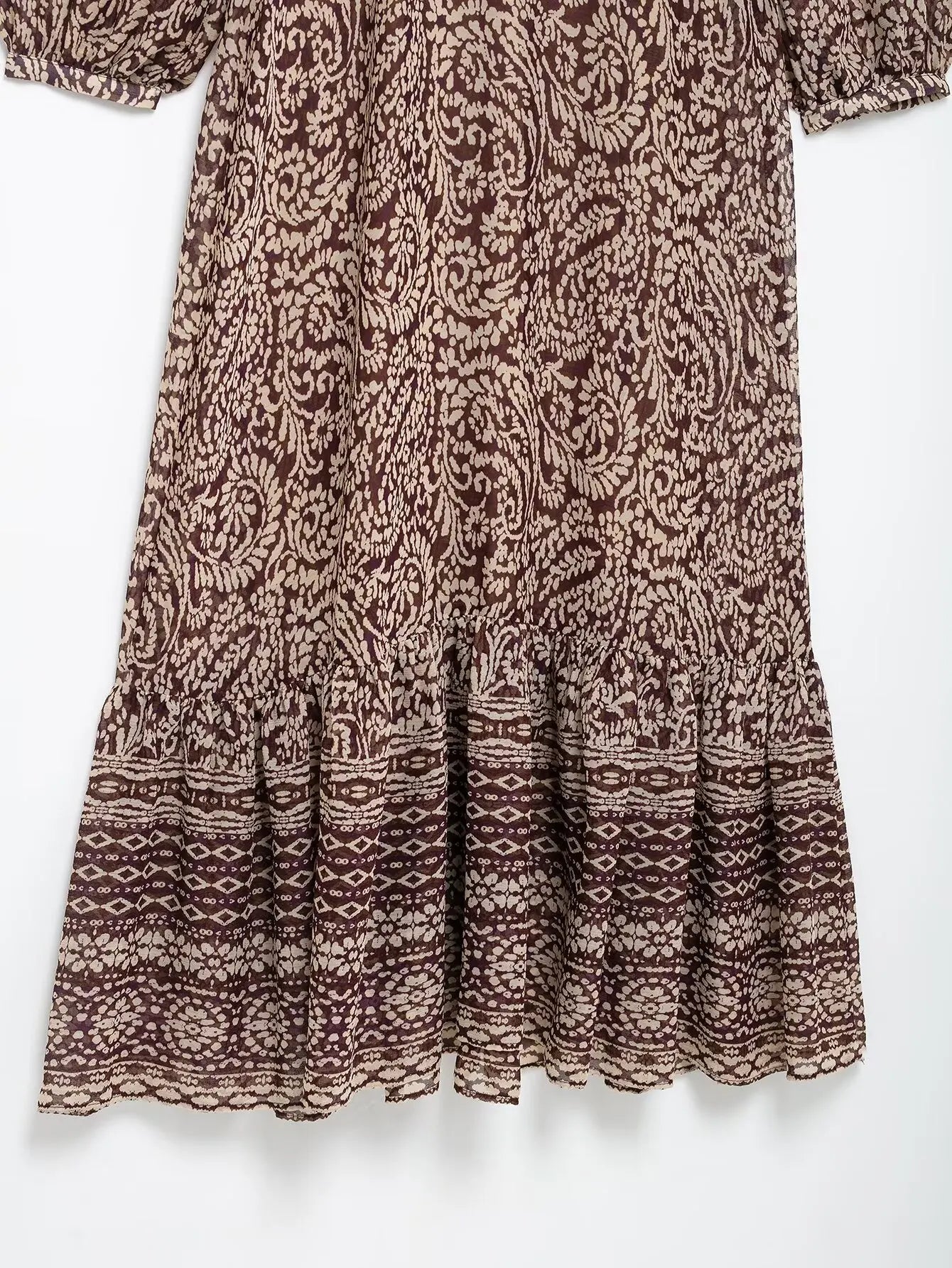 Ele Layered Decorative Print Midi Dr Spring New Arrival Women's Faion JNLEAOG Long Sve V-Ne High Waist Skirt