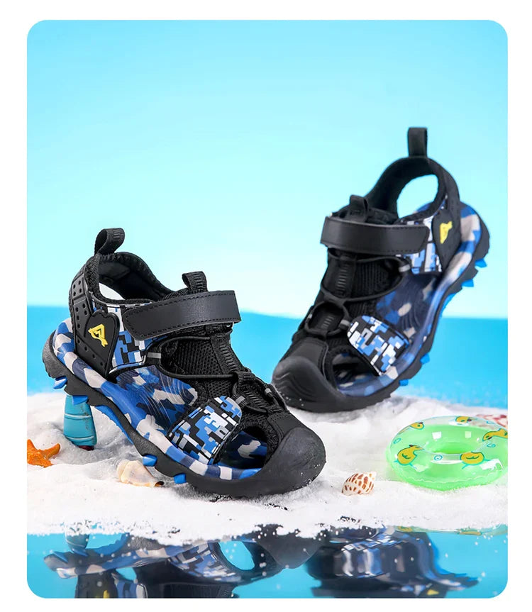 Summer Sport Sandals for Children's 5-16 Years Boys Breathable Anti-Slip Beach Shoes Outdoor Anti-Bump Closed Toe Sandails
