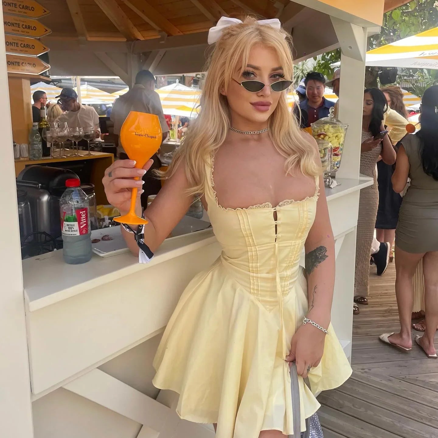 2024 Summer Lovely A Line Dress Yellow Sexy Party Dresses Hollow Out Lace Up Elegant Holiday Dress Women